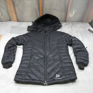 Ravean Down Heated Jacket Women Medium Blk Hood Insulated Heated Full Zip Puffer